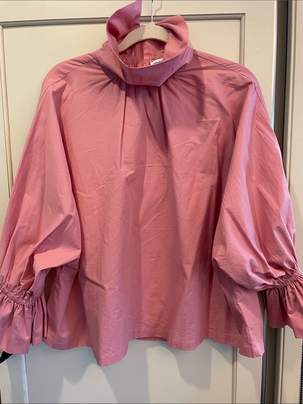 Essentiel Antwerp Bombshell Cotton High-Neck Blouse in Pink, XS